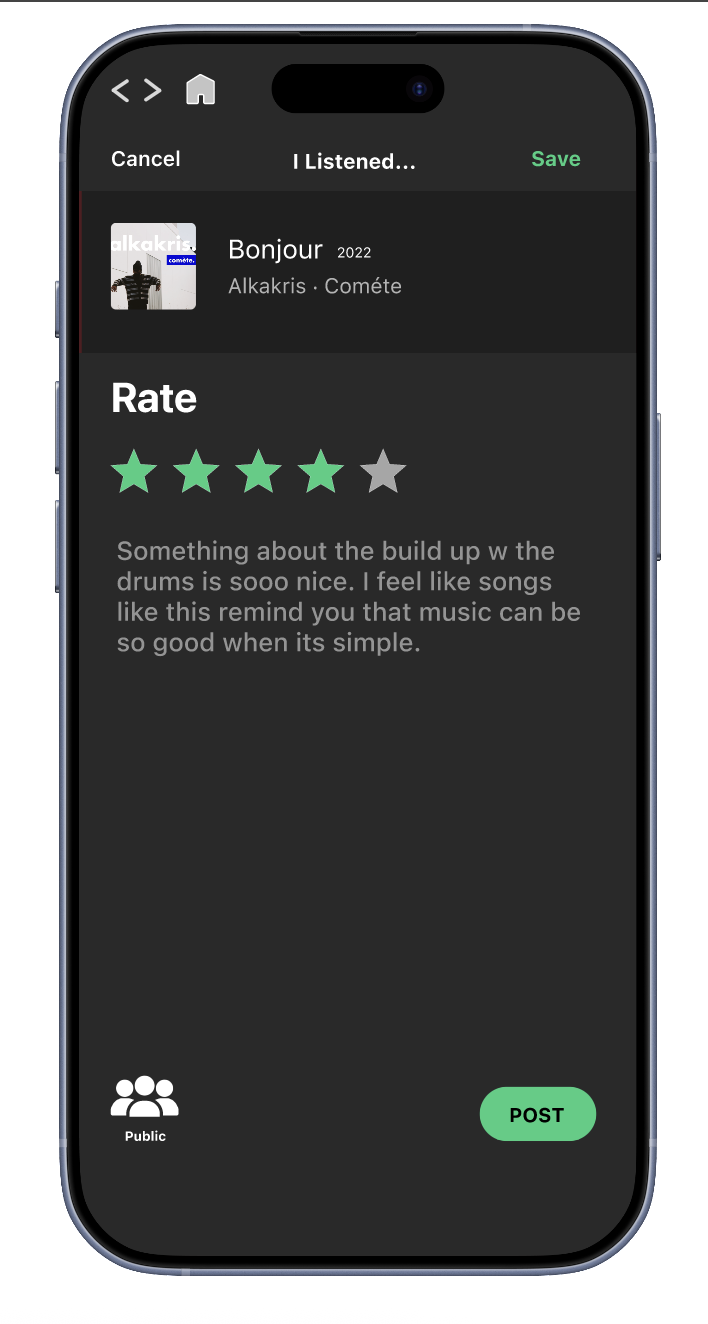 Spotify Reviews — rate screen